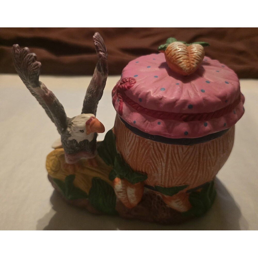 Vintage Ceramic Eagle & Strawberry Sugar Bowl With Lid Kitchen Colorful Decor